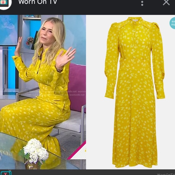 Dorothee Schumacher- NWT Yellow Longsleeve Eccentric Floral Silk Midi Dress - Picture 4 of 7